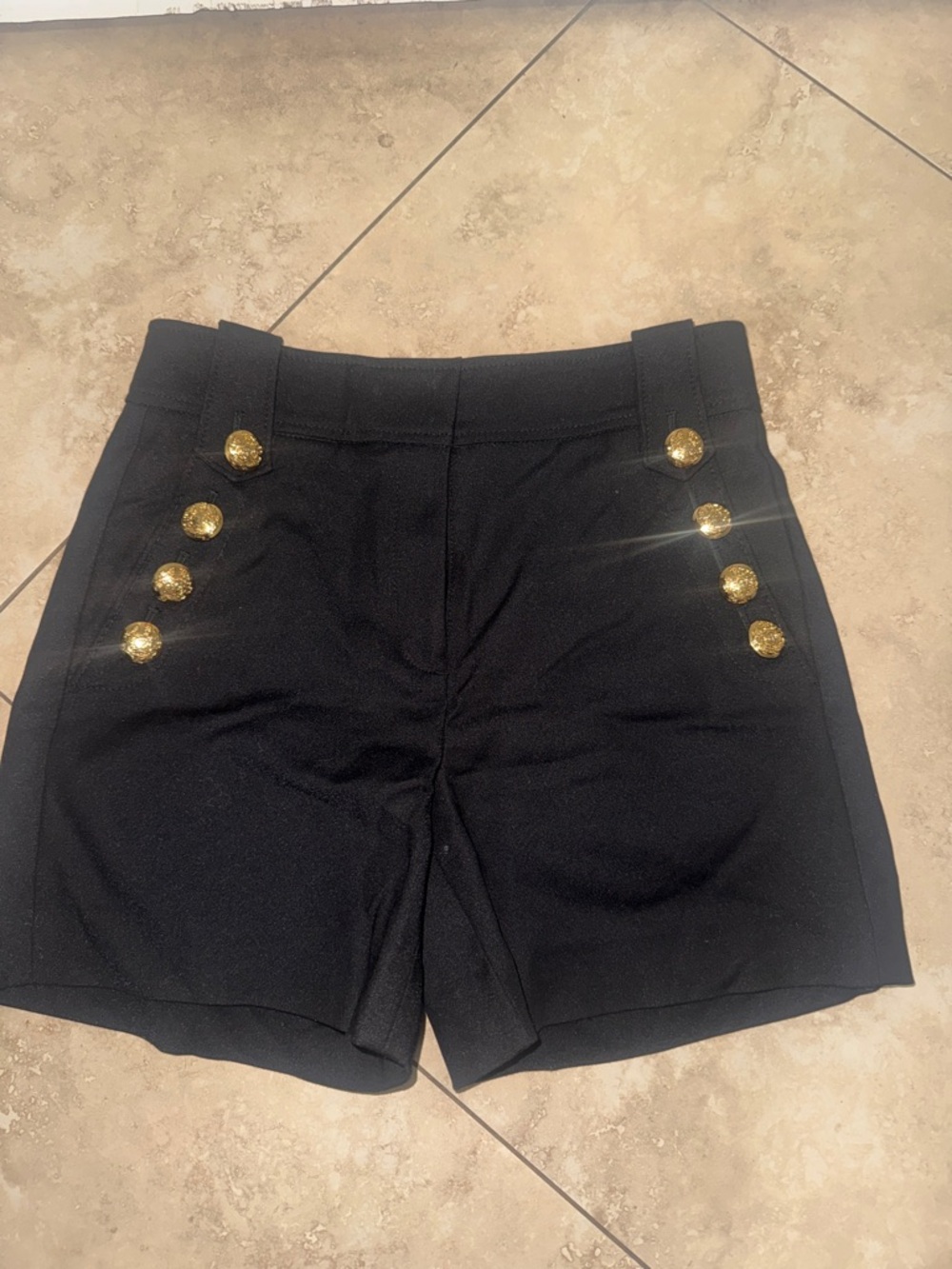 White House Black Market Black High-Waist Shorts with Gold Buttons fit size 2